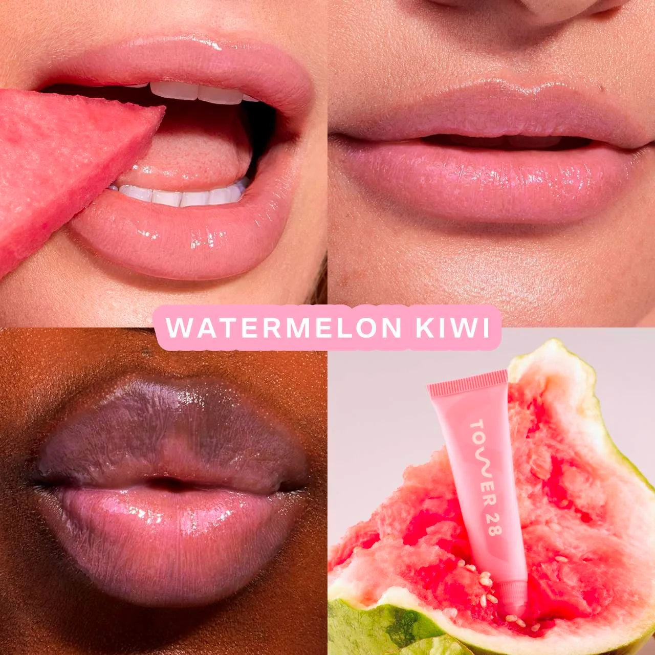 TOWER 28 BEAUTY. LipSoftie™ Hydrating Tinted Lip Treatment Balm. | Watermelon Kiwi - sheer baby pink