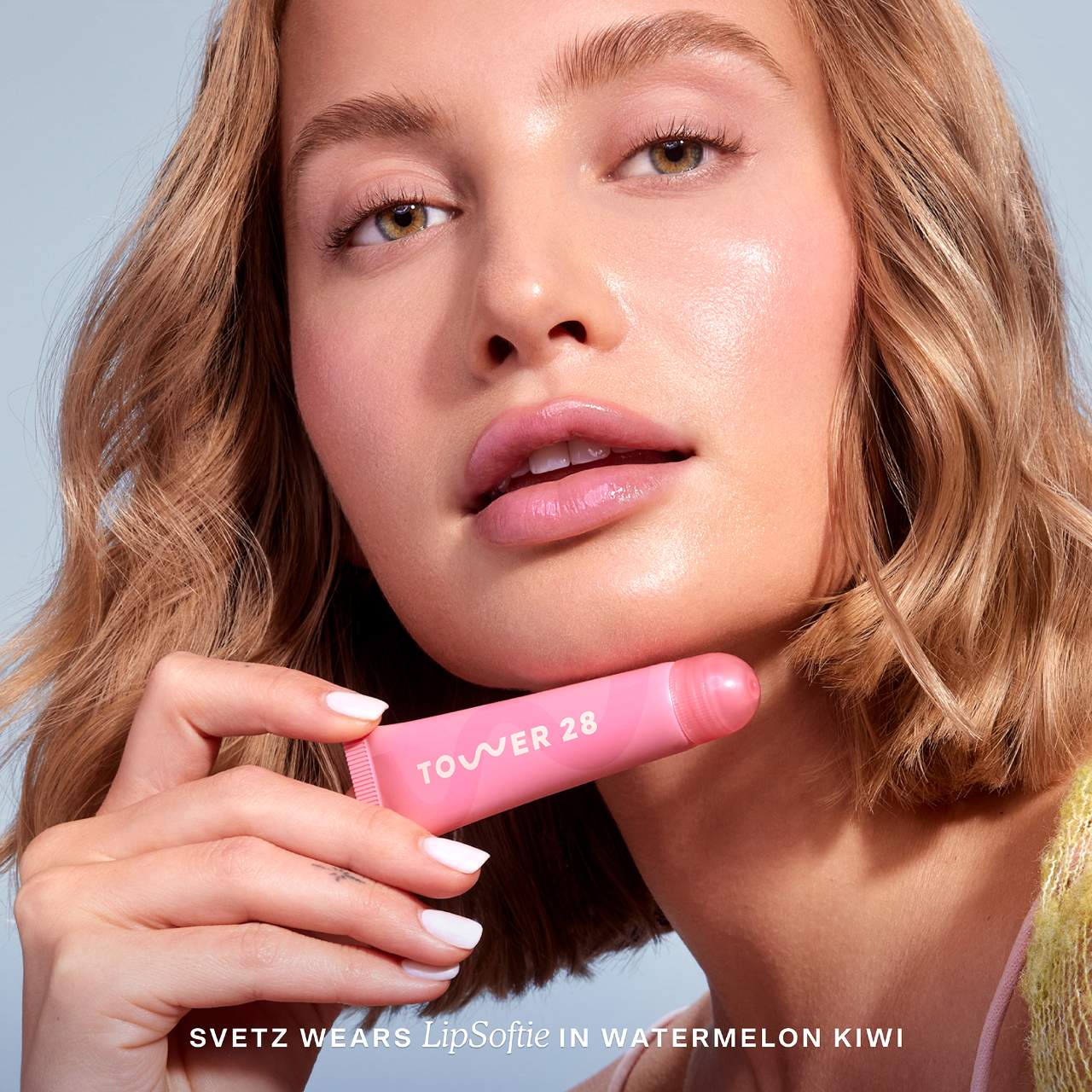 TOWER 28 BEAUTY. LipSoftie™ Hydrating Tinted Lip Treatment Balm. | Watermelon Kiwi - sheer baby pink