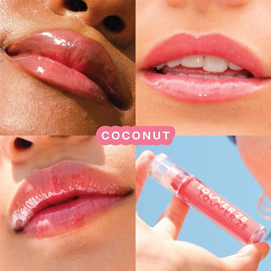 TOWER 28 BEAUTY.  ShineOn Lip Jelly Non-Sticky Gloss.  |  Coconut - semi-sheer milky rosy pink.