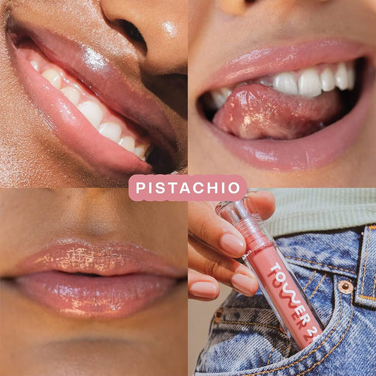 TOWER 28 BEAUTY.  ShineOn Lip Jelly Non-Sticky Gloss.  |  Pistachio - semi-sheer milky nude pink.