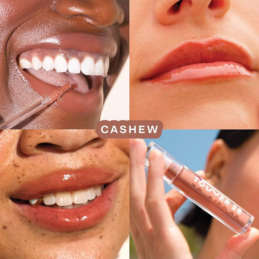 TOWER 28 BEAUTY.  ShineOn Lip Jelly Non-Sticky Gloss.  |  Cashew - semi-sheer milky rosy brown.