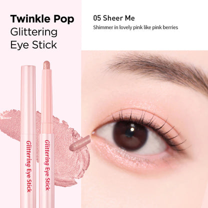 CLIO.  Twinkle Pop Glittering Eye Stick.  |  #05 Sheer me| Sombra en Stick con Glitter para un Look Deslumbrante