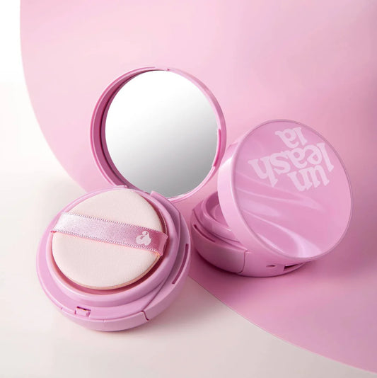 UNLEASHIA. Don't Touch Glass Pink Cushion.  |  #25N Molten | Base Hidratante y Calmante con Rosa Damascena
