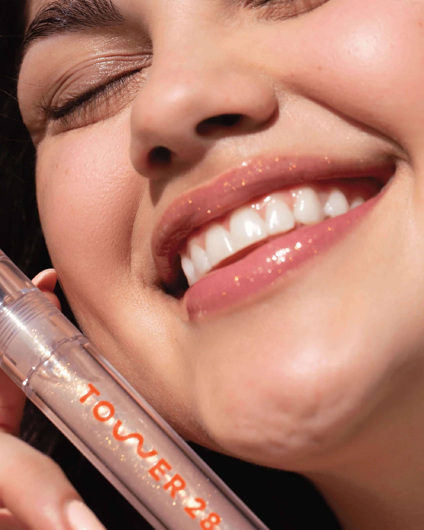 TOWER 28 BEAUTY.  ShineOn Lip Jelly Non-Sticky Gloss.  |  Magic - clear with gold shimmer.