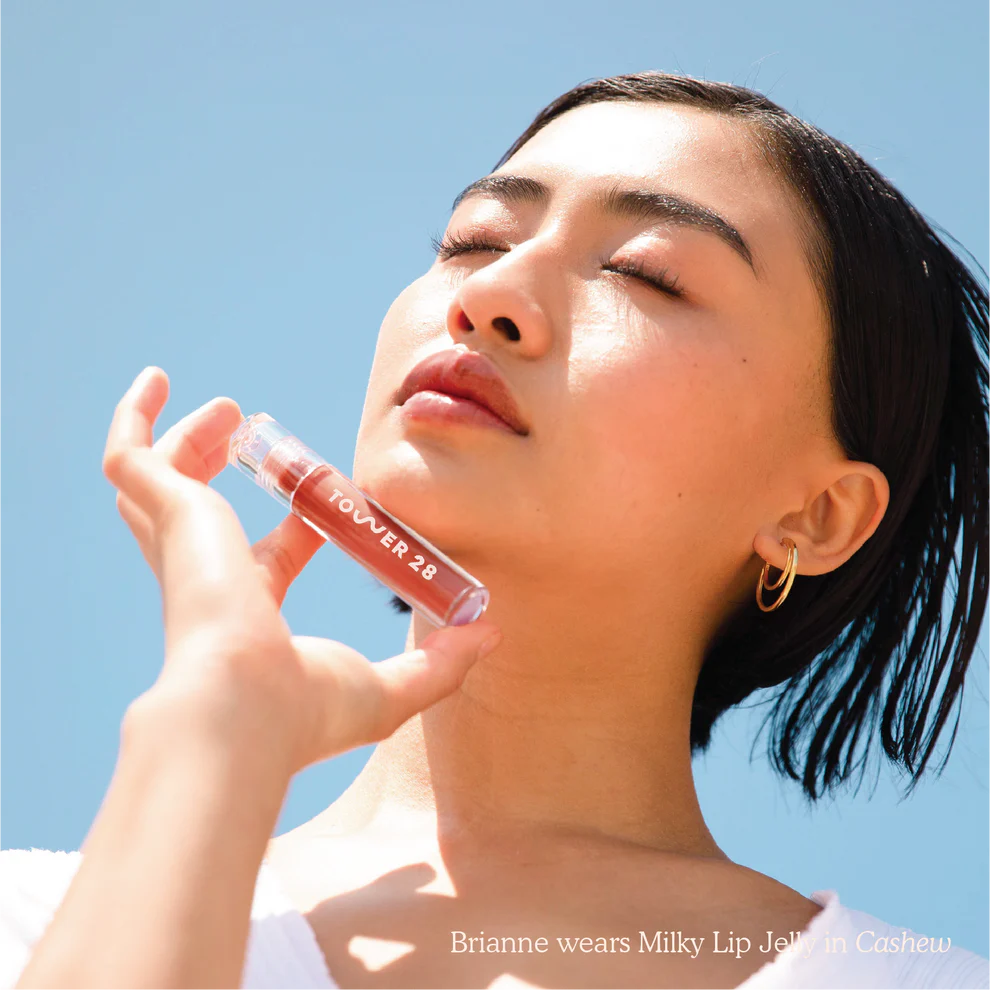TOWER 28 BEAUTY.  ShineOn Lip Jelly Non-Sticky Gloss.  |  Cashew - semi-sheer milky rosy brown.