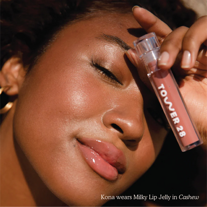 TOWER 28 BEAUTY.  ShineOn Lip Jelly Non-Sticky Gloss.  |  Cashew - semi-sheer milky rosy brown.