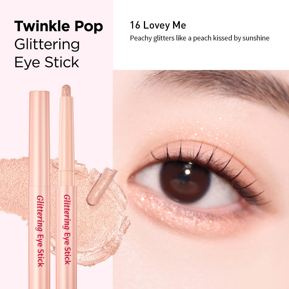 CLIO.  Twinkle Pop Glittering Eye Stick.  |  #16 Lovey Me | Sombra en Stick con Glitter para un Look Deslumbrante